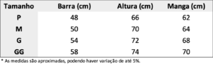 Tabela de Tamanhos das Jaquetas