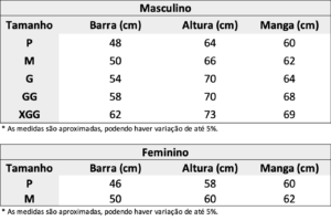 Tabela de Tamanhos do Corta Vento